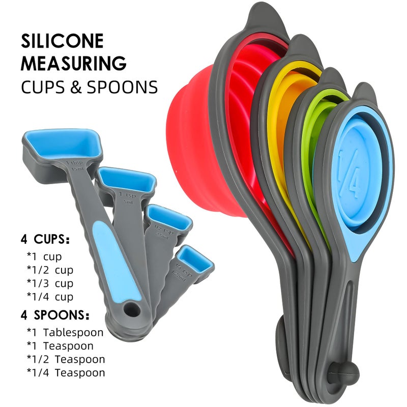 Smithcraft Silicone Measuring Cups and Spoons Set 8, Collapsible Measuring Cups Set for Baking & Kitchen Colorful Measure - Image 3